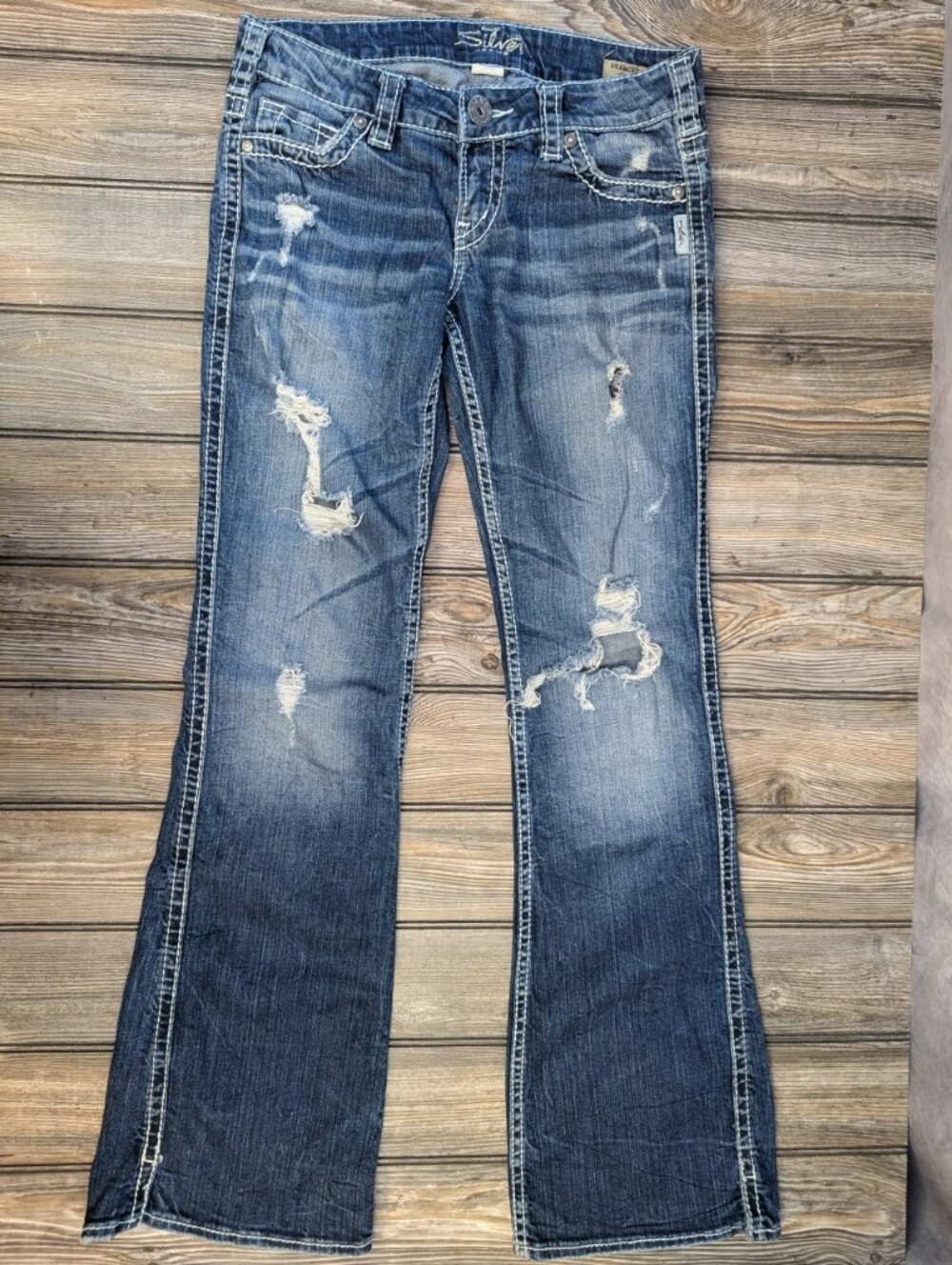 Silver Jeans Co. W27 Frances Flare Distressed Denim Jeans
